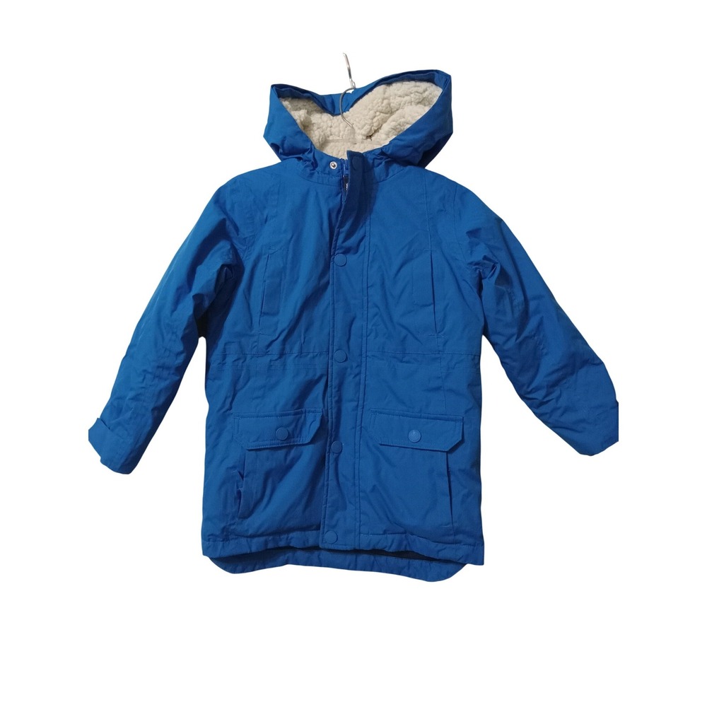 Lands End Kids Blue Squall Parka Hooded Fleece Lined Jacket Size XS Grow A Long